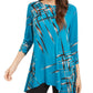 Top feminino estampado Alfani, azul marinho, tamanho pequeno e grande