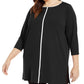 Túnica feminina Alfani Plus Size com listras contrastantes, preta, tamanho 4X