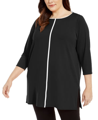 Túnica feminina Alfani Plus Size com listras contrastantes, preta, tamanho 4X