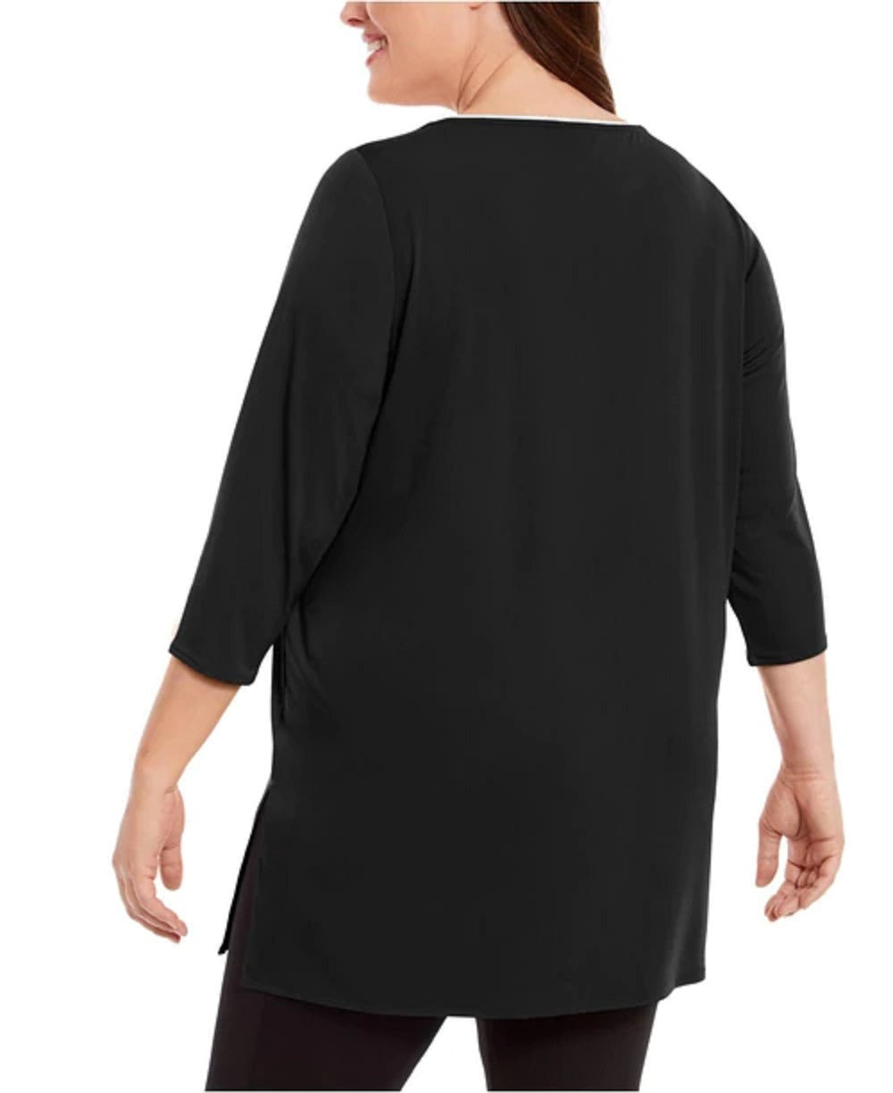 Túnica feminina Alfani Plus Size com listras contrastantes, preta, tamanho 4X