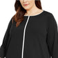 Túnica feminina Alfani Plus Size com listras contrastantes, preta, tamanho 4X