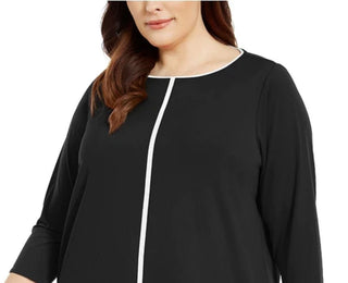 Túnica feminina Alfani Plus Size com listras contrastantes, preta, tamanho 4X