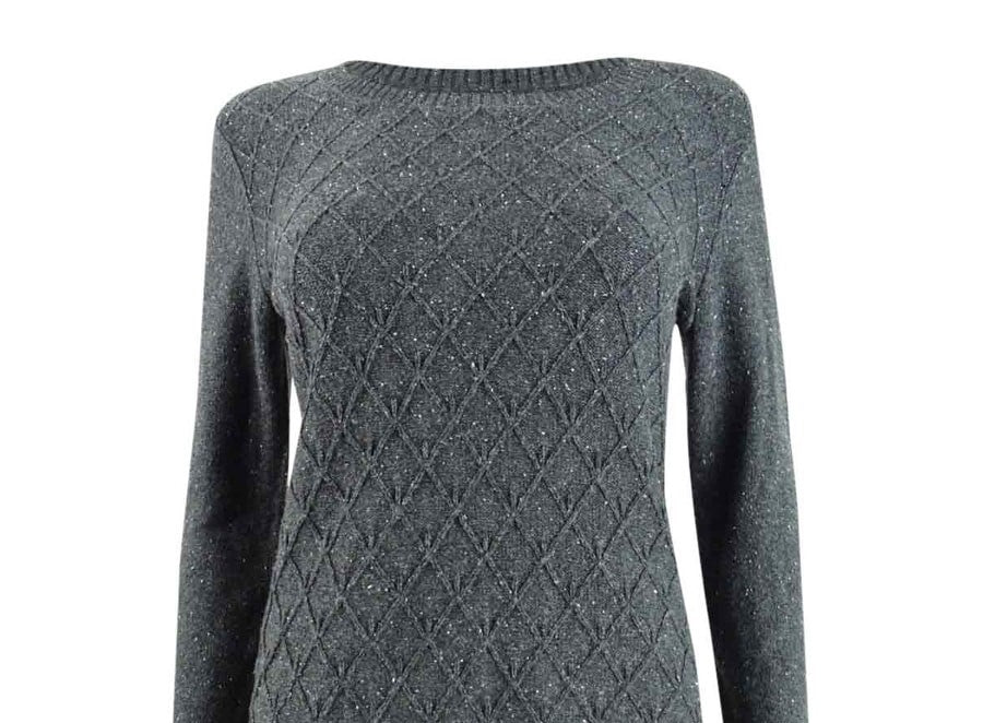 Karen Scott Suéter Feminino em Tricô com Cabo Diamante Cinza Escuro Tamanho X-S