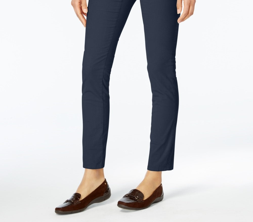 Calça feminina Karen Scott Petite Veludo Cotelê Pull-On Azul Marinho Tamanho Petite Pequeno-Médio