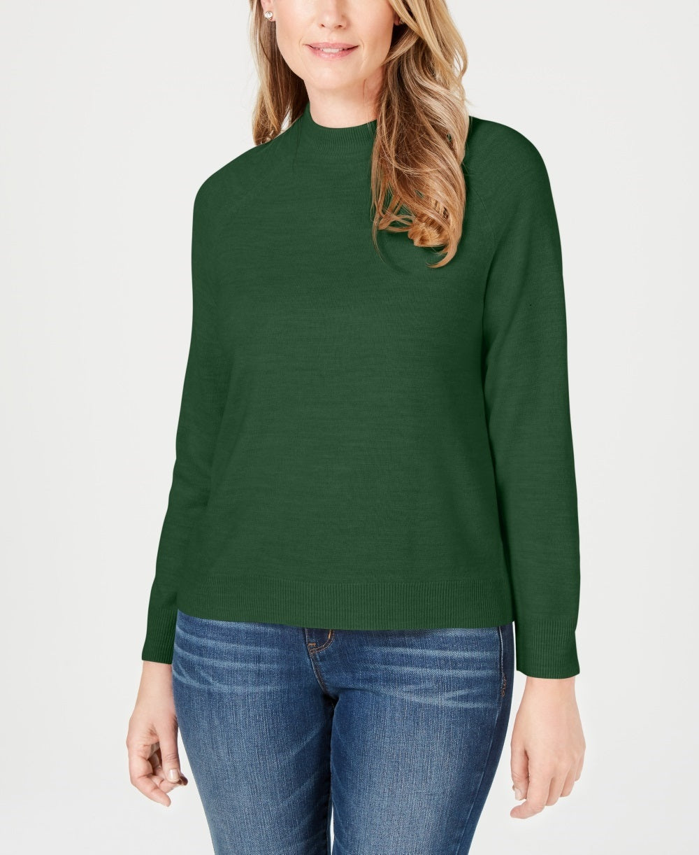 Karen Scott Suéter Feminino Petite Gola Mock Verde Tamanho Petite Pequeno