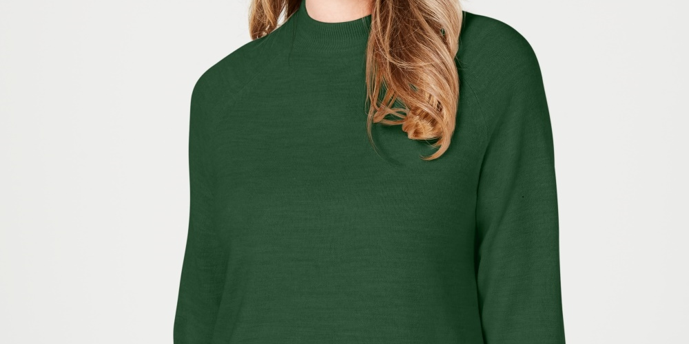 Karen Scott Suéter Feminino Petite Gola Mock Verde Tamanho Petite Pequeno