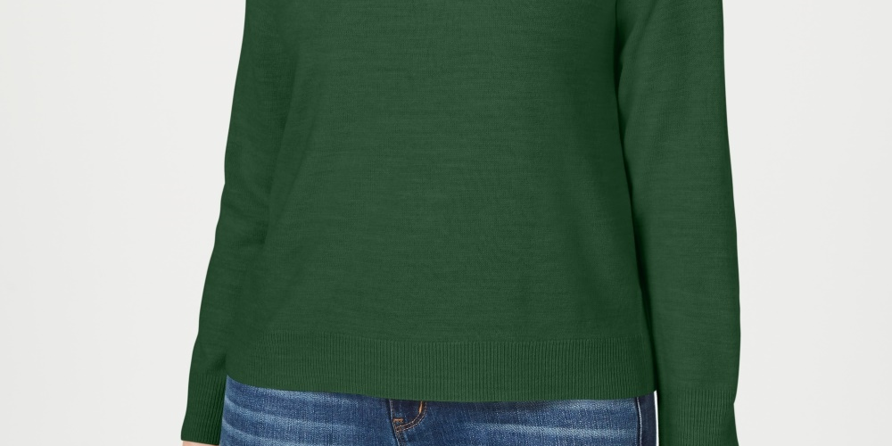 Karen Scott Suéter Feminino Petite Gola Mock Verde Tamanho Petite Pequeno