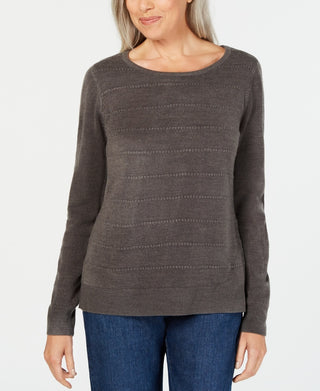 Karen Scott Women's Textured-Stripe Sweater Charcoal Size X-Small