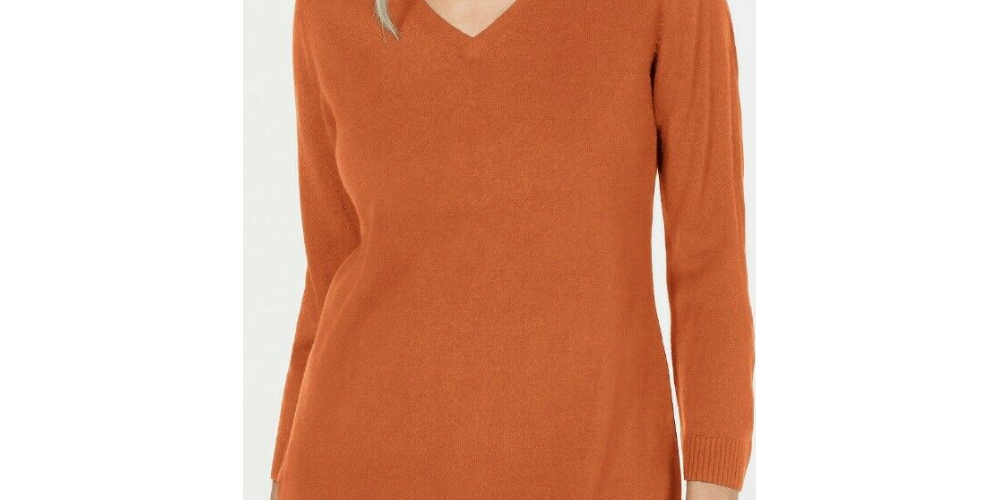 Karen Scott Suéter feminino com decote em V marrom tamanho pequeno médio