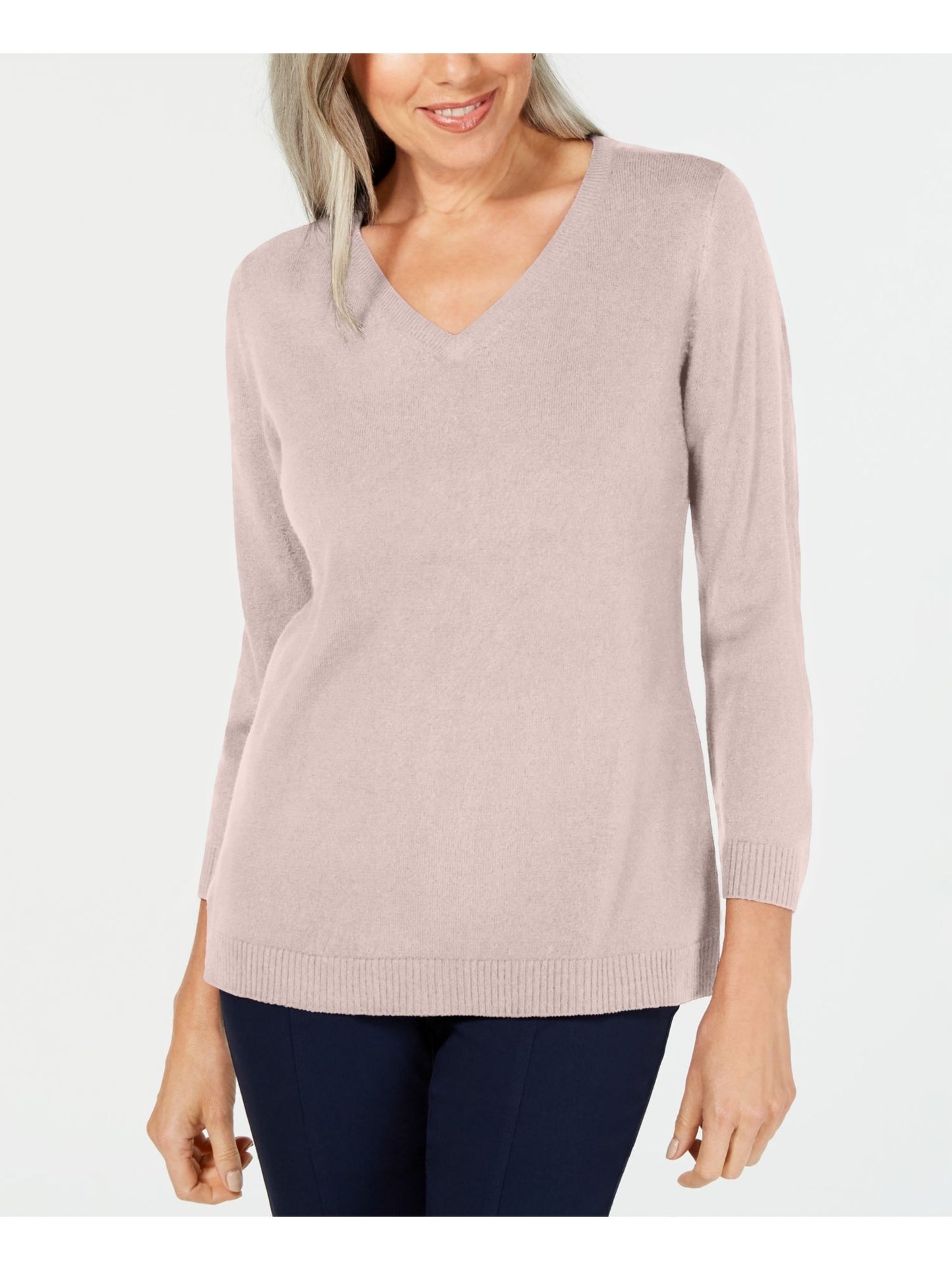 Karen Scott Suéter Feminino Manga Longa Gola V Rosa Tamanho Pequeno X-Grande