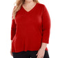 Karen Scott Suéter Luxsoft Plus Size com Decote em V, Vermelho, Tamanho 0X