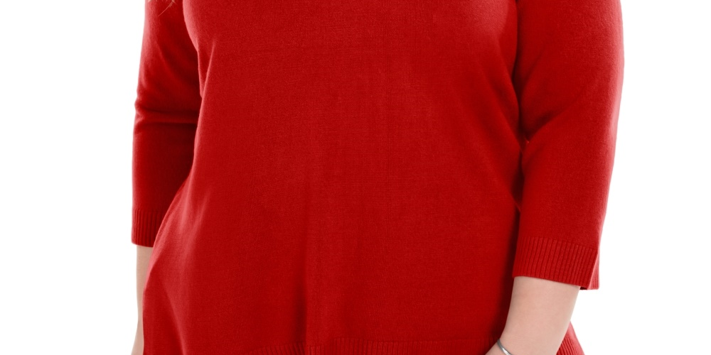 Karen Scott Suéter Luxsoft Plus Size com Decote em V, Vermelho, Tamanho 0X