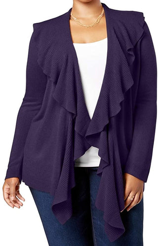 Karen Scott Suéter feminino plus size com decote babado e manga comprida, roxo, tamanho 3X