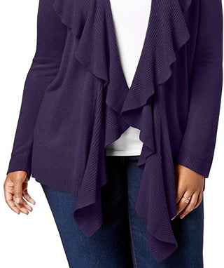 Karen Scott Suéter feminino plus size com decote babado e manga comprida, roxo, tamanho 3X