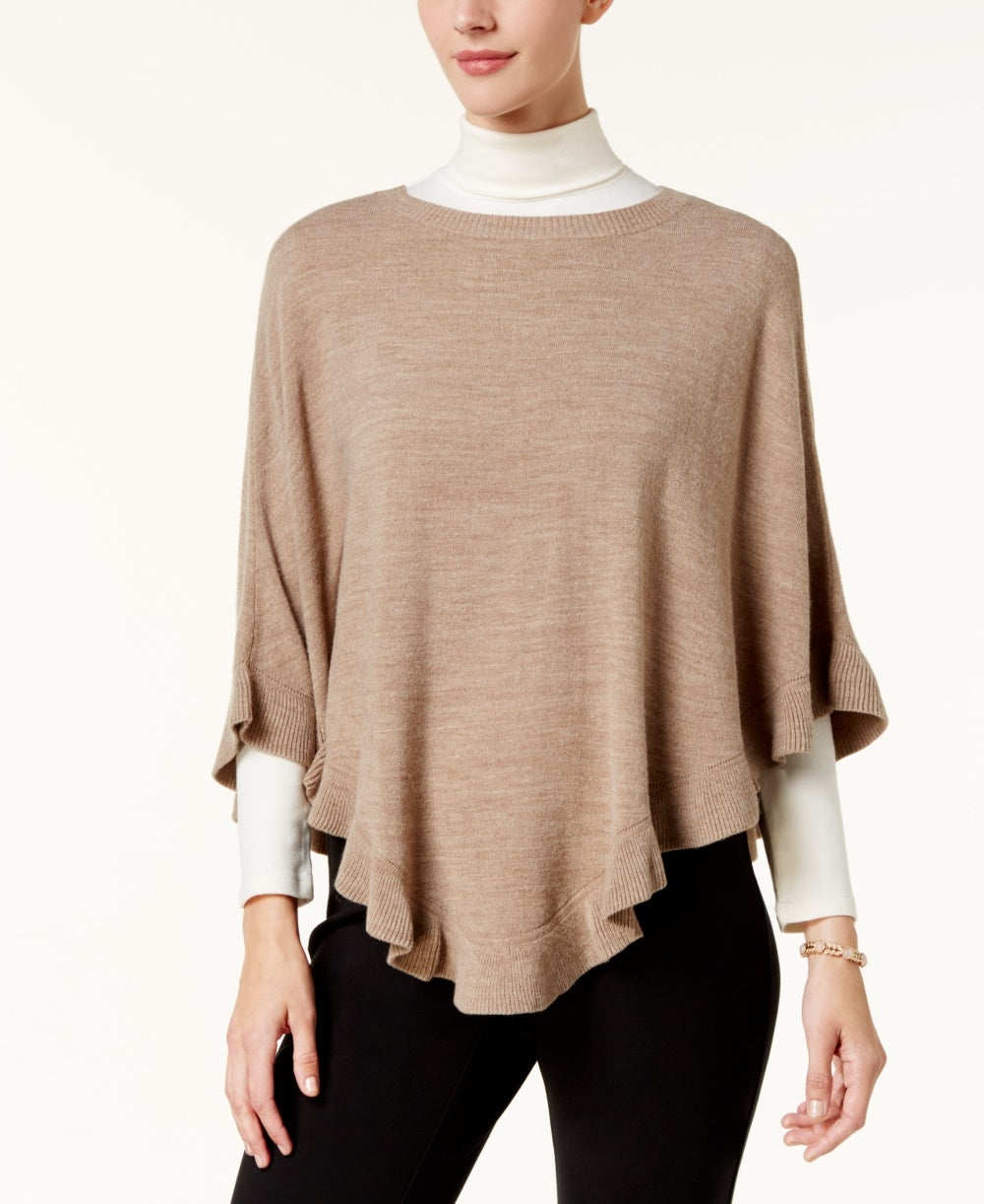 Poncho assimétrico com babados Karen Scott feminino, marrom, tamanho grande/extra grande