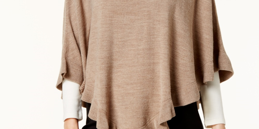 Poncho assimétrico com babados Karen Scott feminino, marrom, tamanho grande/extra grande