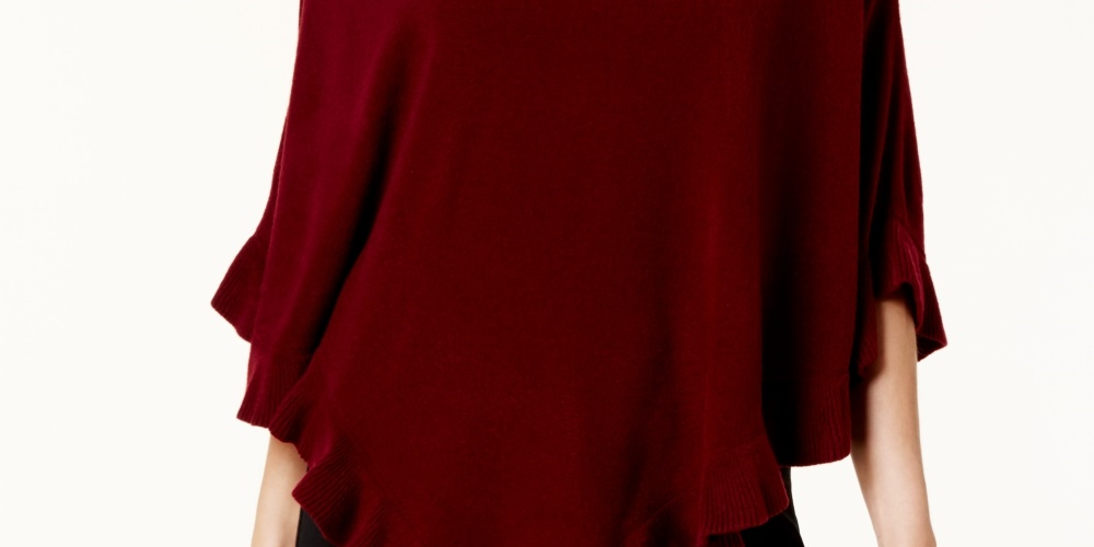 Poncho assimétrico com babados Karen Scott feminino, tamanho pequeno, vermelho