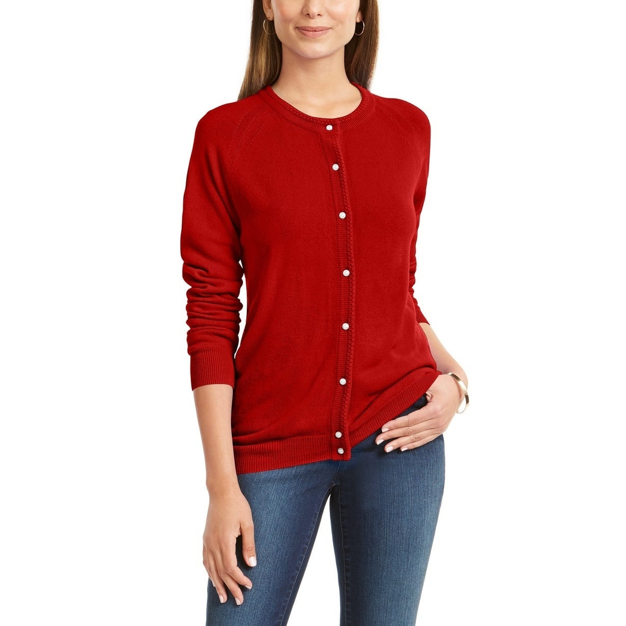 Karen Scott Cardigan Feminino com Botões e Contas Vermelho Tamanho P