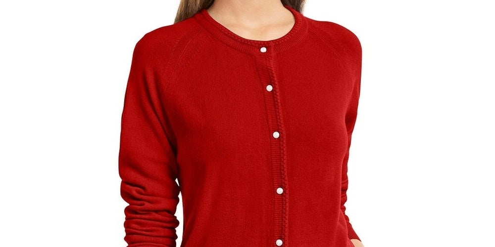 Karen Scott Cardigan Feminino com Botões e Contas Vermelho Tamanho P