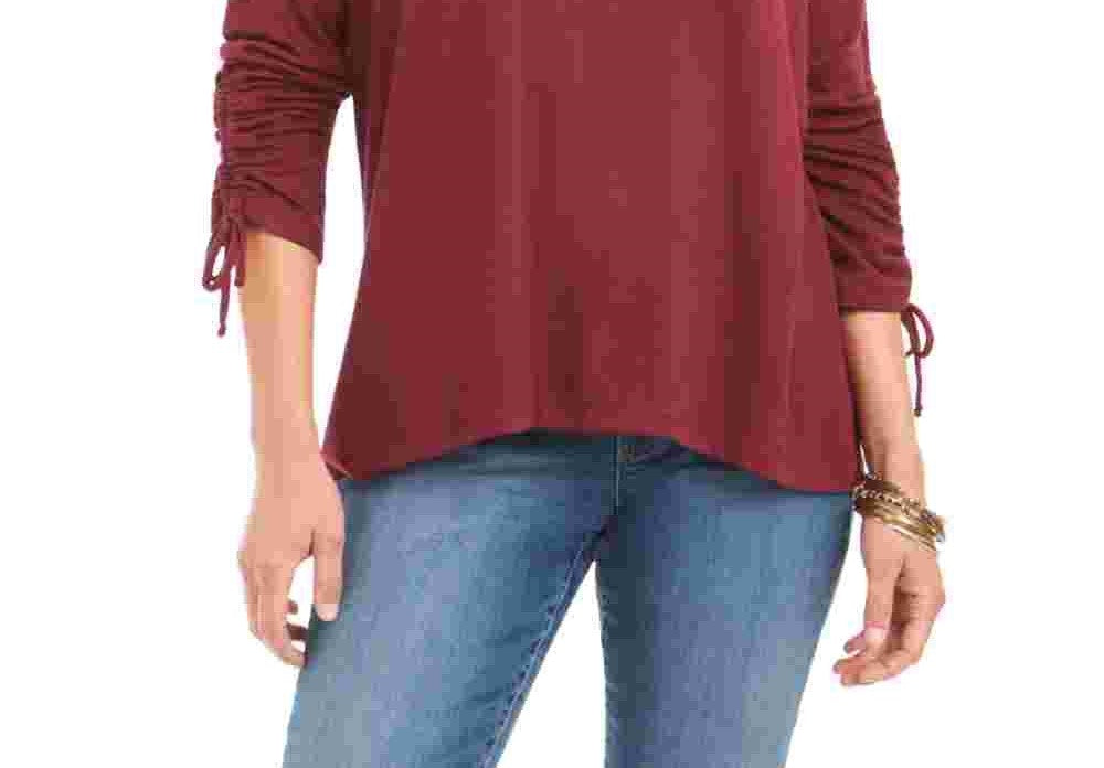 Top feminino com cordão e punho, estilo &amp; co, vermelho, tamanho XX-G