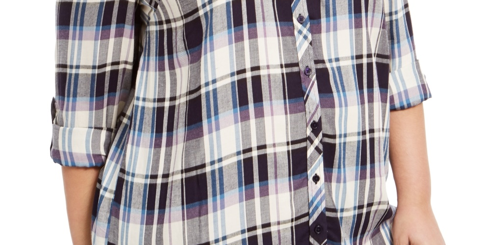 Blusa utilitária xadrez plus size feminina Style &amp; Co, roxa, tamanho 0X