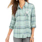 Camisa xadrez feminina Style &amp; Co com um bolso, verde, tamanho pequeno