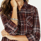 Camisa xadrez feminina estilo &amp; co, pequena, de algodão, com mangas curtas, roxa, tamanho pequeno médio
