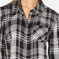 Camisa xadrez feminina estilo &amp; co, pequena, de algodão, com mangas curtas, preta, tamanho pequeno médio