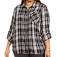 Camisa xadrez plus size feminina Style &amp; Co com botões, preta, tamanho 0X