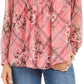 Top feminino estampado com decote dividido, rosa, tamanho médio