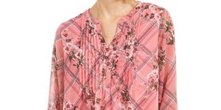 Top feminino Charter Club com estampa mista e decote dividido, rosa, tamanho extragrande
