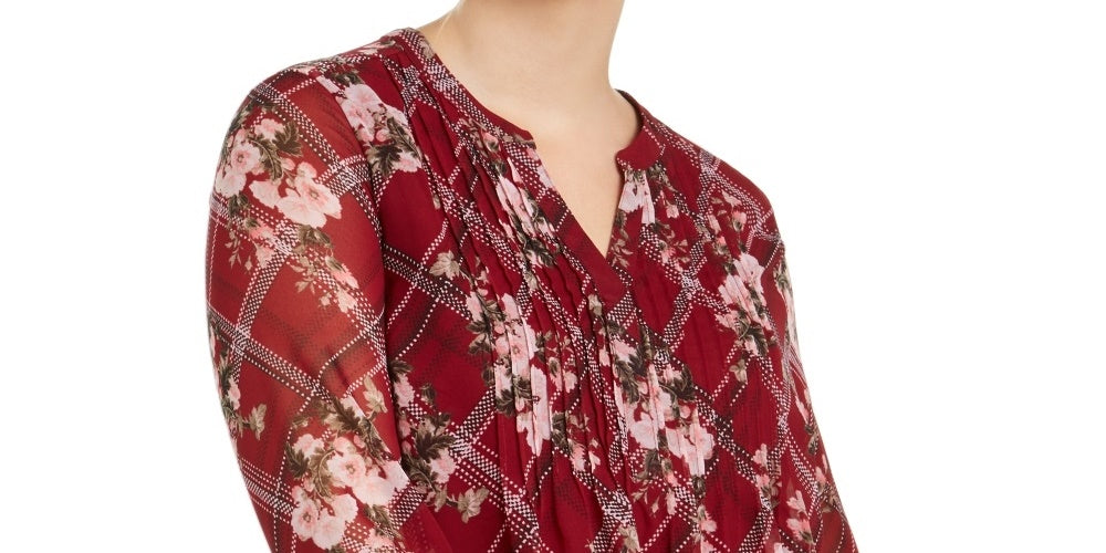 Camiseta feminina Charter Club com estampa frontal franzida, tamanho vinho, 1X