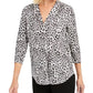 Charter Club Blusa feminina com estampa animal e decote em V, plissada, branca, tamanho grande