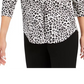 Charter Club Blusa feminina com estampa animal e decote em V, plissada, branca, tamanho grande