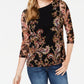 Camiseta feminina de malha com estampa floral Charter Club, preta, tamanho pequeno