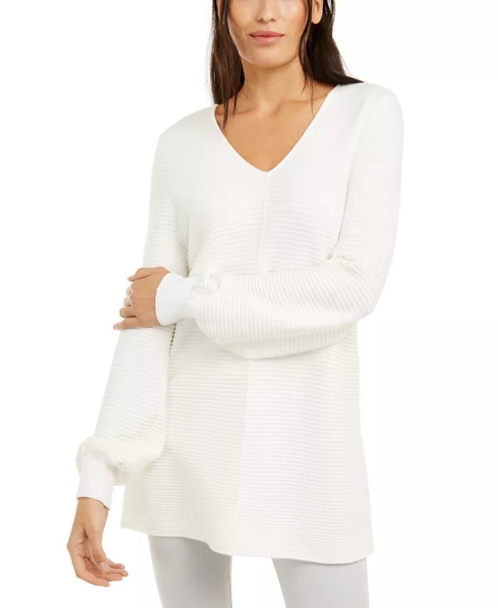 Suéter túnica de malha canelada feminino Alfani, tamanho pequeno, branco