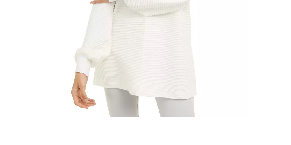 Suéter túnica de malha canelada feminino Alfani, tamanho pequeno, branco