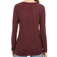 Blusa feminina de malha mesclada com decote em V, vinho, tamanho grande