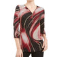 JM Collection Blusa feminina estampada com zíper e gola alta, preta, tamanho pequeno