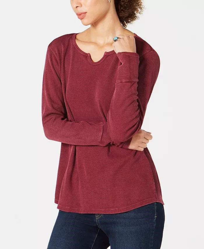 Blusa térmica feminina de algodão com decote dividido, estilo &amp; co, roxa, tamanho extrapequeno