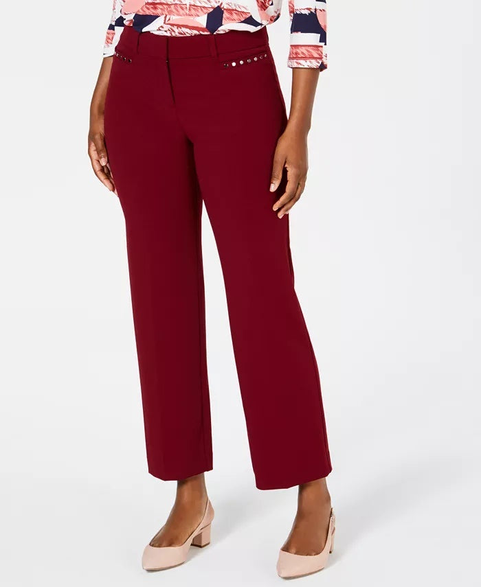 Calça feminina JM Collection Petite Curvy-Fit com acabamento em tachas, vermelha, tamanho 4 P
