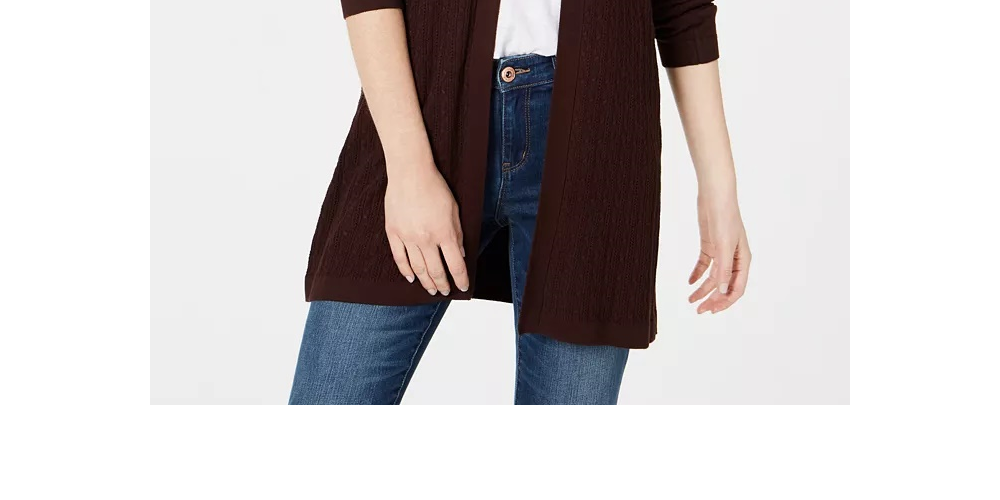 Karen Scott Cardigan Feminino de Algodão Longo Aberto Frente Bege Tamanho P