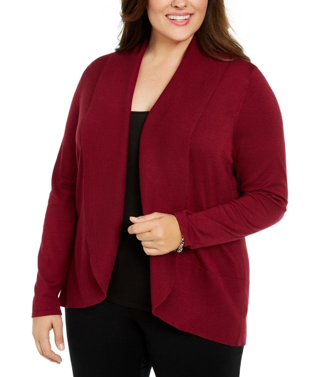 Karen Scott Cardigan Feminino Plus Size Aberto na Frente Vermelho Tamanho 1X