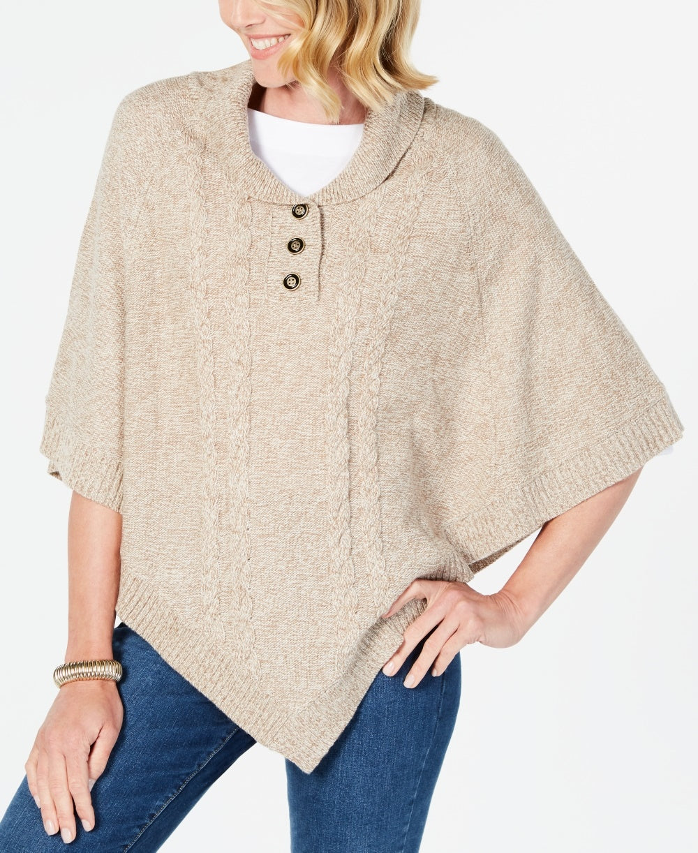 Poncho Karen Scott Feminino com Gola Xale Marrom Tamanho P