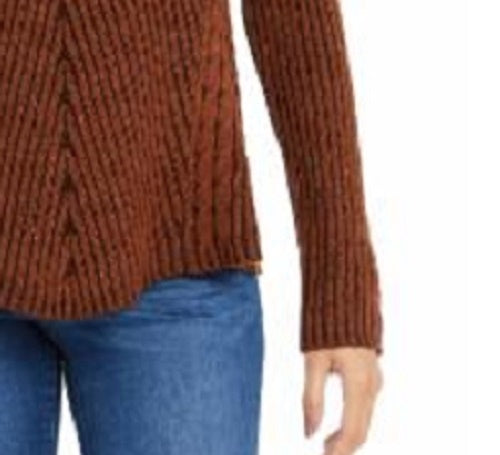 Camiseta feminina texturizada de malha estampada, manga comprida, gola redonda, cáqui, tamanho médio