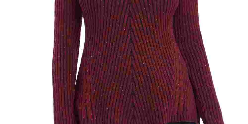 Camiseta feminina texturizada com manchas e gola redonda, manga comprida, tamanho pequeno, vermelha, estilo &amp; co