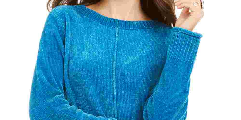 Suéter chenille feminino Style &amp; Co azul tamanho pequeno médio