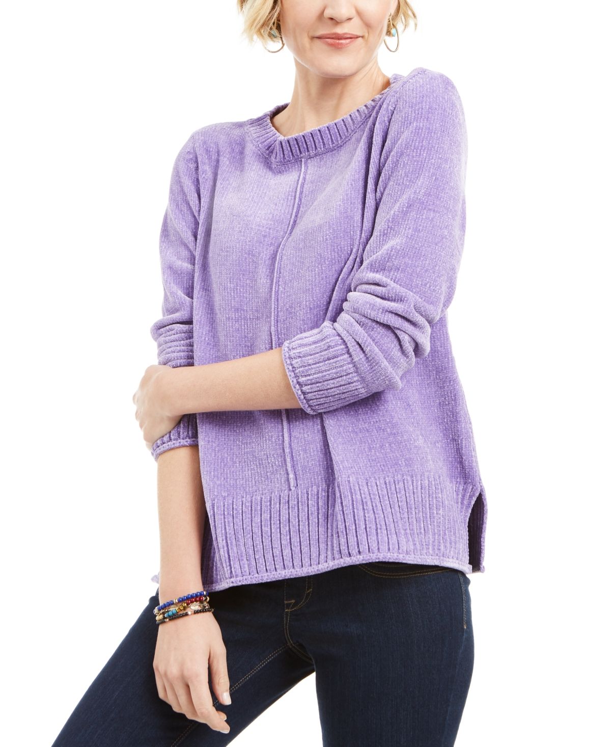 Suéter chenille feminino pequeno estilo &amp; co roxo tamanho pequeno