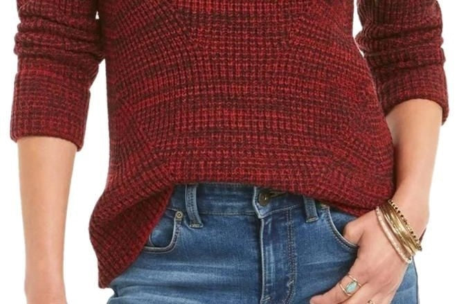 Suéter feminino de gola redonda mesclado estilo &amp; co, vermelho, tamanho extragrande