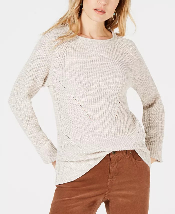 Suéter feminino de malha mesclada Petite Style &amp; Co, bege, tamanho grande